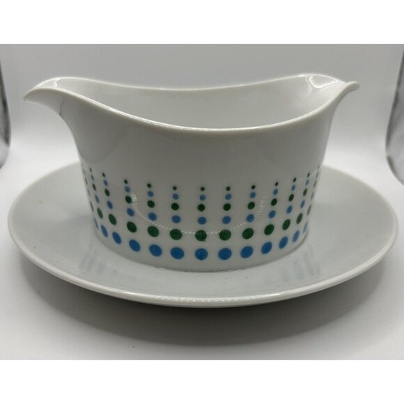 Vintage l 60s Harmony House Motif Dot Mid-Century Double Spout Saucer Gravy Boat - Picture 3 of 7